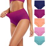 Molasus Women's Soft Cotton Underwear Briefs High Waisted Postpartum Panties Ladies Full Coverage Plus Size Underpants Pack of 5,X-Large