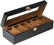 Baskiss 6 Slots Watch Box for Men, Solid Wood Watch Display Storage Case Jewelry Organizer with Clear Top