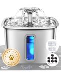 Veken Innovation Award Winner Stainless Steel Cat Water Fountain, 108oz/3.2L Pet Fountain with 7 Replacement Filters & 7 Pre-Filter Sponges & Silicone Mat, for Cats, Dogs (Silver)