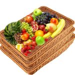 HEIHAK 3 PCS 16 Inch Poly-Wicker Bread Baskets, Woven Tabletop Food Serving Basket Organizer Tray, Rectangular Imitation Rattan Fruit Vegetable Basket for Home, Hotel, Party, Picnic, Brown