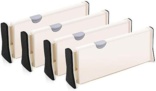 4-Pack Adjustable Drawer Dividers Organizer Separators - Good Grips Dresser Organizer - for Bedroom, Bathroom, Closet, Baby Drawer, Desk, Kitchen Storage