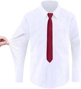 MagicSite Boys White Stretch Dress Shirt Set with Tie Kids White Long Sleeve Button-Down Shirt Size 3