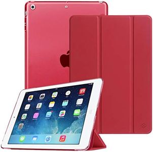 Fintie Funda para iPad Air (2013)/iPad Air 2 (2014) - Trasera Transparente Mate Carcasa Ligera con Función de Soporte y Auto-Reposo/Activación, Rojo