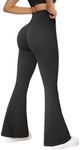 SUUKSESS Women Seamless Scrunch Butt Lifting Flare Leggings High Waisted Tummy Control Yoga Pants (Solid Black,S)