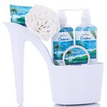 Spa Gift for Women - 5 Pcs Luxury Heel Shoe Spa Basket for Women Ocean Scent Home Relaxation Set w/ Body Lotion & Butter, Shower Gel, Bubble Bath - Birthday Gift for Women By Draizee