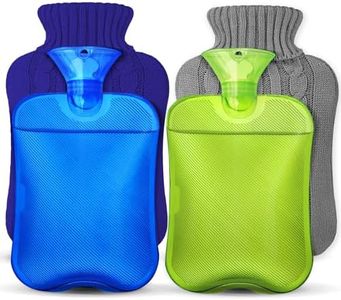 2 Packs Hot Water Bottle with Knitted Cover, Rubber Heat Bag for Hot & Cold Compress, Warm Water Heat Bottles for Menstrual Cramps Pain Relief, Bed Hand Feet Warmer Winter Gift 2 Liter - Green & Blue
