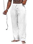 MATEAM White Beach Pants for Men Cotton Linen Drawstring Pants Yoga Pants Men White 34