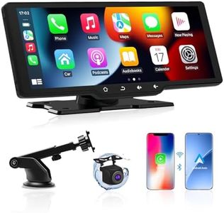 oolong Wireless Apple Carplay & Android Auto,10.26" Portable Carplay IPS Touch Screen with 1080P Rear View Camera, Airplay/Mirror Link, Voice Control,GPS,FM/AUX/Bluetooth,Suitable for All Vehicles