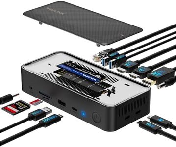 WAVLINK USB C Docking Station 3 Monitors, 13 in 1 USB C Hub with 5Gbps M.2 PCIe/SATA SSD Enclosure, 4K@60Hz HDMI/DP, 100W PD, USB C/USB-A Gen 3.2/3.1, SD/TF, Gigabit RJ45 for Windows, Mac OS