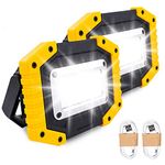 Trongle LED Rechargeable Work Lights, 30W Floodlight Battery Security Light with 3 Modes Outdoor COB Camping Lights with USB Waterproof for Garage, Fishing, Hiking, 2 Packs (Battery Included)