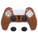 eXtremeRatePlayVital Guardian Edition Ergonomic Soft Anti-Slip Controller Silicone Case Cover for ps5, Rubber Protector Skins with Joystick Caps for ps5 Controller - Signal Brown