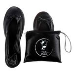 Ballet Flats Shoes -Women's Foldable Portable Travel Roll Up Shoes with Pouch, Black, 11