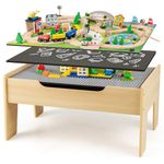Costzon Train Table, 5 in 1 Kids Activity Wooden Set w/ 78 Pieces Railway Playset, Reversible Map Top, Blackboard, Building Bricks Station & Large Storage Space, Toddler Sensory Table for 3+ Years
