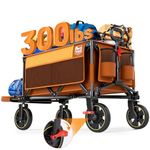 TIMBER RIDGE Collapsible Folding Wagon Cart with Tailgate, 300lbs Heavy Duty Foldable Utility Wagon with Adjustable Handle, 200L Capacity Portable Cart for Outdoor Camping Sports Shopping, Orange