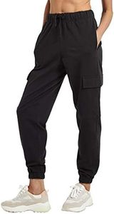 PULI Women Cargo Pants with Pockets Joggers Elastic Waisted Casual Sweatpants Gym Training Drawstring Black L