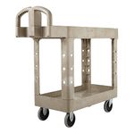 Rubbermaid Commercial FG450088BEIG Heavy-Duty Service Cart with Lipped Shelves, Small, Beige