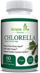 Simple Life Nutrition Organic Chlorella Capsules Cracked Cell Wall Powder - Blood Pressure Immunity & Cholesterol Supplements - Non-GMO, Vegan, Premium Chlorophyll, Iron & Protein with Minerals - 60CT