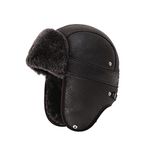 Mumcu's Leather Shearling Sheepskin Aviator Russian Ushanka Fur Hat (X-Large, Dark Coffee)