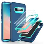 YmhxcY S10 Plus Case with Self Healing Flexible TPU Film[2 Pack] and Camera Lens Screen Protective Film[2 Pack], Heavy Protection Cover for Samsung Galaxy S10 Plus-Blue and Turquoise