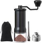 ELMWAY Manual Coffee Grinder, Stainless Steel Conical Burr Hand Coffee Grinder Mill, Adjustable for Fine/Coarse Grind for Home, Travel, and Coffee Lovers Best Gifts (Black with Glass Container)