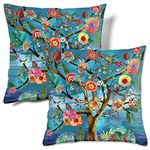 HMS Happy Memories Bohemian Flower Boho Floral Velvet Cushion Cases Square Decorative Throw Pillow Cover 45x45cm(18x18 Inch) Set of 2 for Couch Sofa Bed Living Room Bedroom (Color 10)