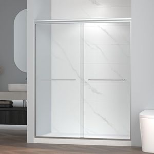 56–60" W × 72" H Shower Doors, Semi-Frameless Double Sliding Glass Shower Door, SGCC Certified 1/4" (6mm) Clear Tempered Glass, Brushed Nickel Finish | ENSO SENKA