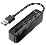 iDsonix USB Hub, 5 in 1 USB Data Hub with 3 USB Ports and 2 SD&TF Card Reader Combo for Laptops, Tablets, PC, iMac, MacBook, Windows, Linux, SD, SDXC, TF Cards, and More -15cm Black