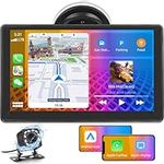 CAMECHO Wireless Carplay Android Auto Portable Car Stereo with Backup Camera, 7” Touchscreen Car Play Screen Car Radio with Bluetooth Hands-Free, USB/EQ/FM/Aux, Airplay, Autolink for 7-32V Car