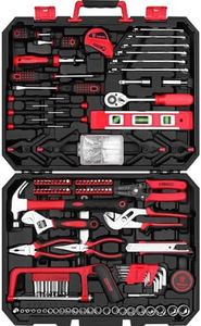 DEKOPRO Tool Set:228 Piece Home Tool Kit, Household Basic Repair Tool Set Comes with Plastic Storage Case, Socket Wrench Set for Car-Red