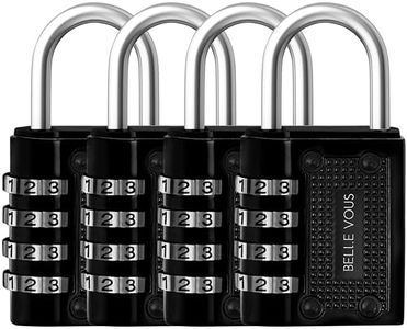 Belle Vous Candado de Combinación Negro 4 Dígitos (Pack de 4) - 4,8 cm x 4 cm x 1,6 cm - Candado Seguridad Resistente Impermeable Interior/Exterior Taquilla Gimnasio, Escuela, Portones, Vallas