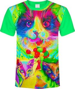 aofmoka Radiant UV Blacklight Cat Pizza Graphic Printed Lovely Animal Funny Unisex Tee Women Folks Cosmic Slice Spectacle Rainbow Visual Galaxy Festival Humor Vibrance Odyssey Medium T-Shirt Men