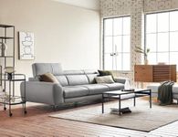 Fabrique Fascinating 4 Seater | Puffy Leatherette Light Grey Sofa Set with Moveable Headrest | Modern Furniture for Home Office & Living Room | Lightweight Design & Stainless Steel Legs