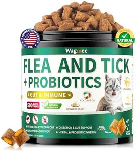 Flea and Tick Prevention for Cats Chews, 500 Crunchy & Creamy Flea Chews, Cat Flea Chewables with Probiotics - Skin & Coat Support - Fleas & Tick Supplement for Cats Kittens - Natural Chicken Flavor