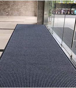 HappyBeeFlying Brush Step Large Front Door Mat 3'x10' Outdoor Indoor Commerical Entrance Mat Doormat Striped Low Profile Rubber Back Heavy Duty and Easy to Clean Gray