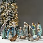 Glitzhome 12Pcs Deluxe Blue Resin Nativity Figurines Set Christmas Ornaments Xmas Tabletop Scenes Figures Set Collectibles Countertop Statue Miniatures Decorative Crafts Accessories 15.5" x 45.00"