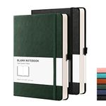 RETTACY Blank Notebook A5 Plain Notebook 2 Pack - 384 Pages Unlined Notebook with 100gsm Blank Paper, Pen Holder, Inner Pocket, for Sketch School Women Men 14.5 x 21cm - Black Green