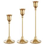 NLBTW Set of 3 Gold Candle Holder for Taper, Vintage Candlestick Holders are Table or Mantel Centrepieces for Home Decor Wedding, Dinning, Party