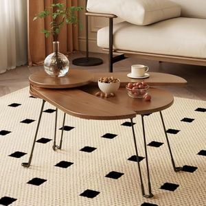 Muwuele Solid Wood Folding Coffee Table, Unique Beetle Design, Full Assembly, Small Coffee Table for Small Spaces, Portable Picnic Table for Outdoor, Living Room (Walnut)