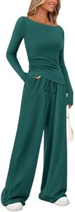 PRETTYGARDEN Women's 2 Piece Lounge Sets Asymmetrical Long Sleeve T Shirt Wide Leg Pants Casual Outfits Tracksuit (Blue Green,X-Large)