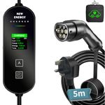 EV Charger Cable Type 2 to 3 Pin Plug, Portable UK 3 Pin EV Charger, Electric Car Charger [8/10/13/16A], 3.6KW EV Car Charger with LED Display, IP66 Waterproof, Type 2 Cable EVs and PHEV (Black, 5m)