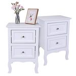 Bonnlo White Wooden Bedside Table set of 2, Bedroom Bedside Cabinets with 2 Drawers Storage for Bedroom or Bathroom Living Room Furniture 40 x 30 x 60 cm