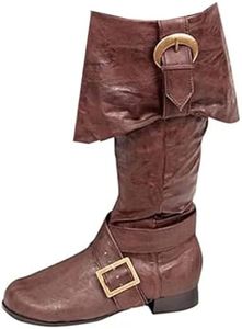 SIULAS Vintage Medieval Cosplay Boots - Uomo Adulti Stivali - Mens Mid-Calf Boots,Marrone,43