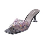 Mochi Women Black Flowery look Fashion Heel Slip-on Sandal UK/5 EU/38 (40-204)