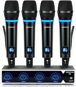 ZERFUN Rechargeable Wireless Microphone System 4 Channel Pro, UHF Metal Handheld Wireless Mics Cordless for Church Karaoke Singing with Volume Control, 4x50 Frequency(G8)