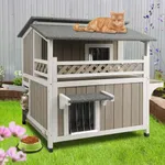 PetsCosset Outdoor Cat House Weatherproof - Wooden Cat Shelter Outside Feral Cat House