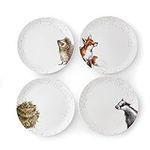 Wrendale Designs Royal Worcester Ceramic Plate in Two Sizes Hedgehog Badger Fox and Owl Set of 4 (26 CM Dinner Plate)