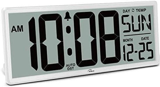 WallarGe 14.5'' Large Digital Wall Clock Battery Operated with Jumbo Numbers, Temperature and Date - Easy to Read and Set, Auto DST