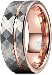THREE KEYS JEWELRY Men Hammered Wedding Bands Tungsten 8mm Carbide Ring with with Rose Gold Interior & Stripe Infinity Unique for Him silver Size 13