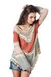 Vanbuy Women’s Bohemian V Neck Crochet Shirt Tunic Tops Blouse Beach Bikini Coverup Z01-91-Orange