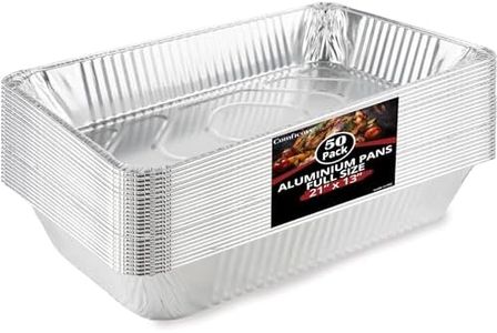 COMFICOVE Aluminum Pans Disposable (50 Pack), 21x13 Pans for, Prepping, Roasting, Food, Storing, Heating, Cooking, Chafers, Catering, BBQ Grilling, Sturdy Baking Pan Trays